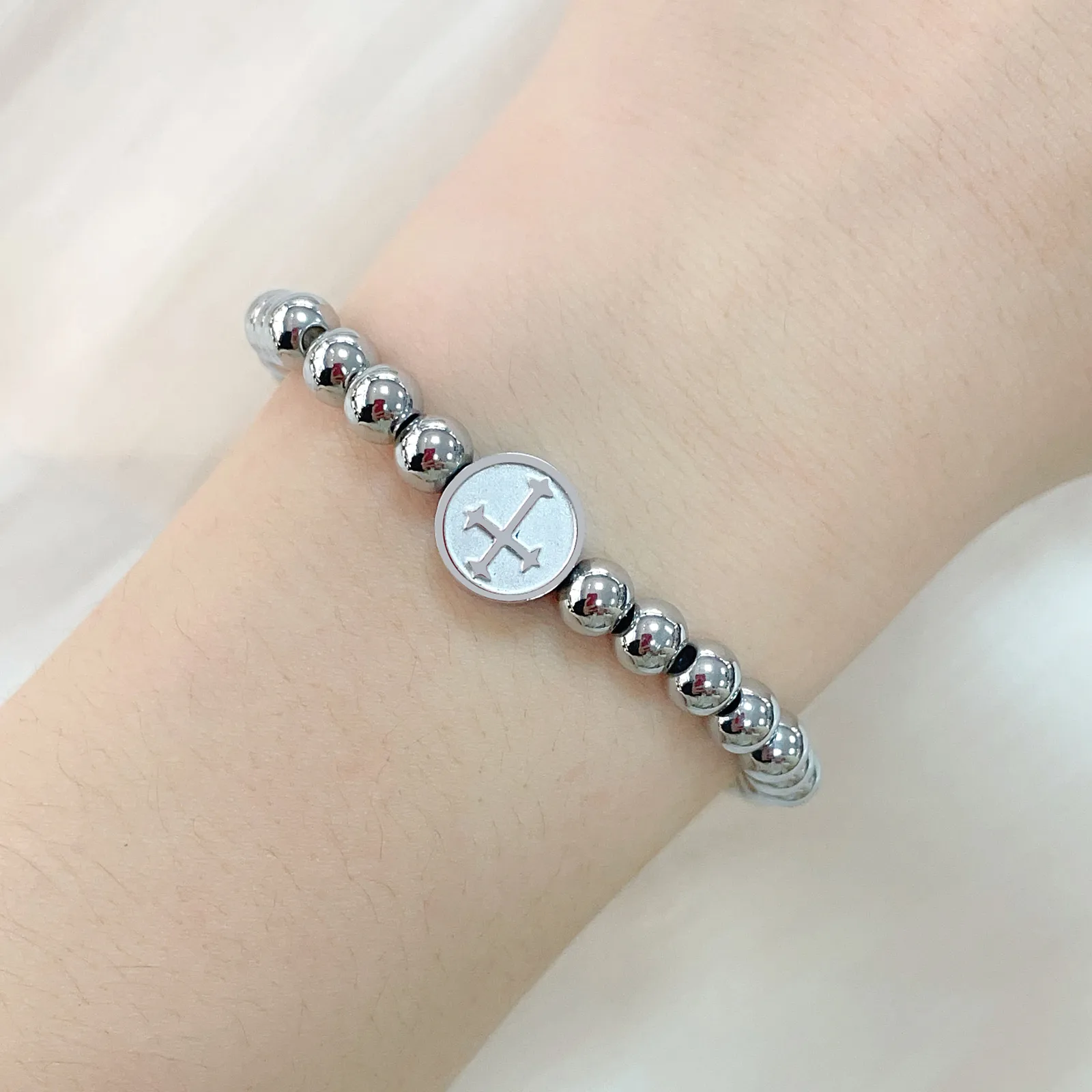 Simple Style Commute Cross 304 Stainless Steel Beaded Unisex Bracelets display picture 3