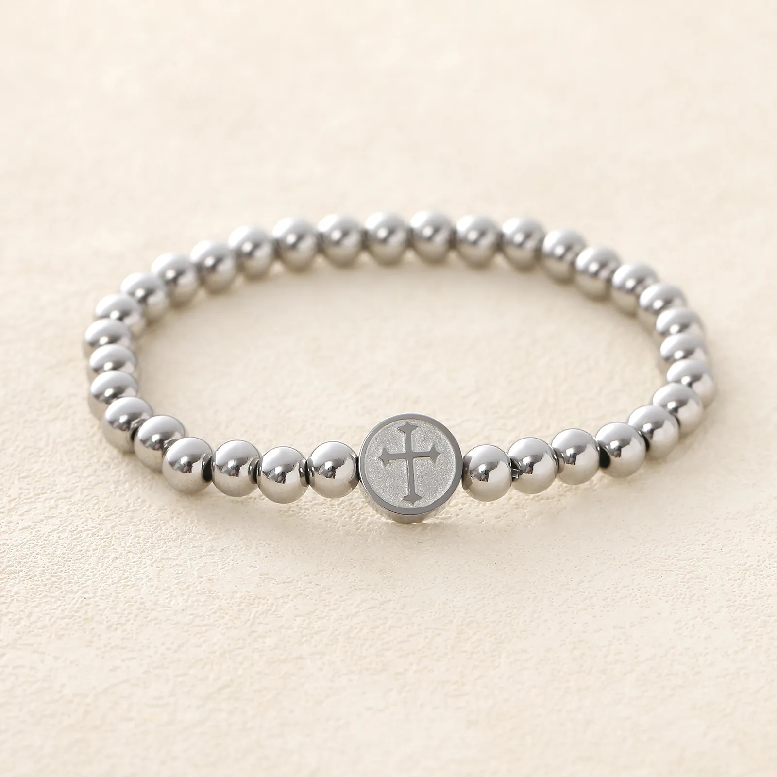 Simple Style Commute Cross 304 Stainless Steel Beaded Unisex Bracelets display picture 5