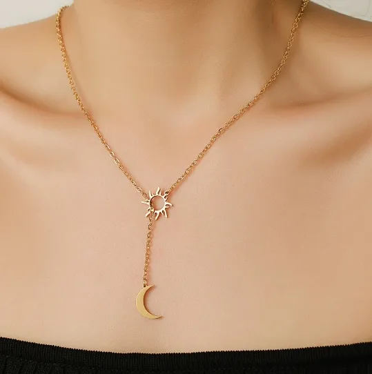 Simple Style Classic Style Sun Moon Stainless Steel Women's Long Necklace display picture 5