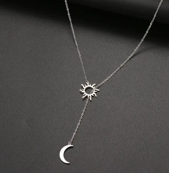 Simple Style Classic Style Sun Moon Stainless Steel Women's Long Necklace display picture 4