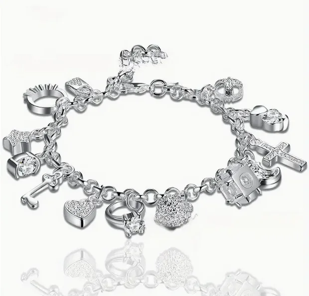 Streetwear Cross Heart Shape Key Alloy Copper Unisex Multi Charms Bracelet display picture 4