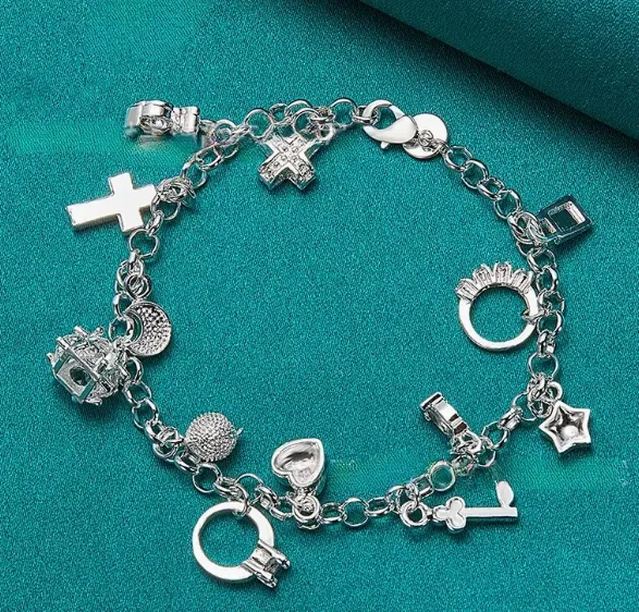 Streetwear Cross Heart Shape Key Alloy Copper Unisex Multi Charms Bracelet display picture 3