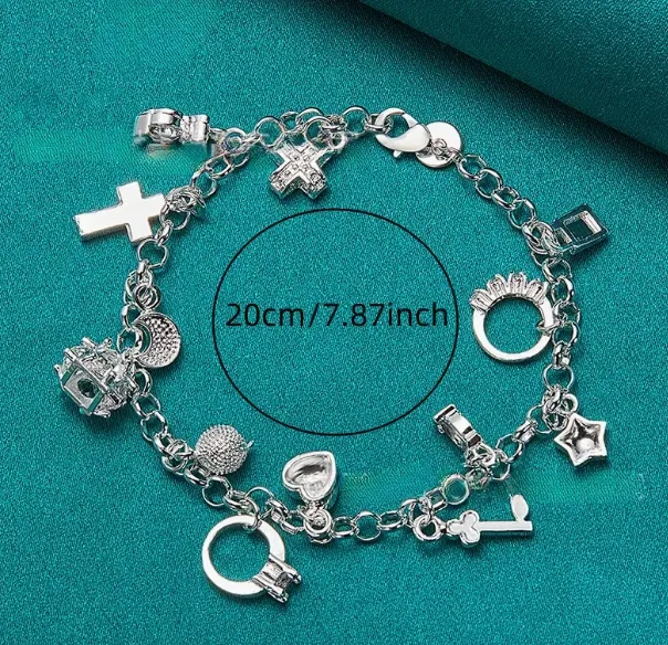 Streetwear Cross Heart Shape Key Alloy Copper Unisex Multi Charms Bracelet display picture 1