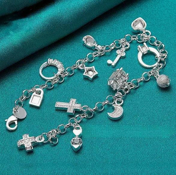 Streetwear Cross Heart Shape Key Alloy Copper Unisex Multi Charms Bracelet display picture 2