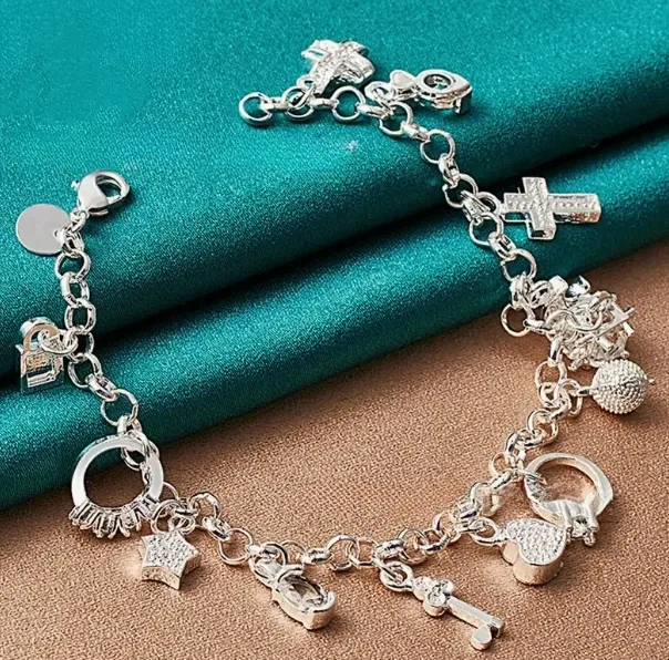 Streetwear Cross Heart Shape Key Alloy Copper Unisex Multi Charms Bracelet display picture 5