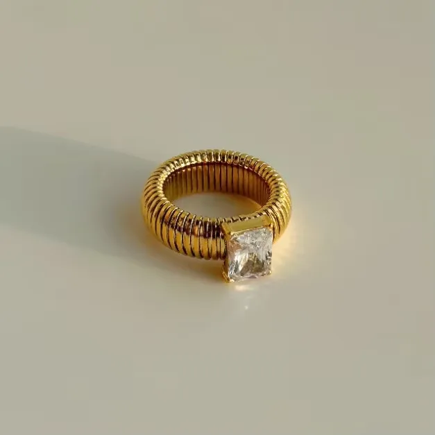 Vintage Style Classic Style Geometric Solid Color 304 Stainless Steel Plating Inlay Zircon 18K Gold Plated Women's Rings display picture 5