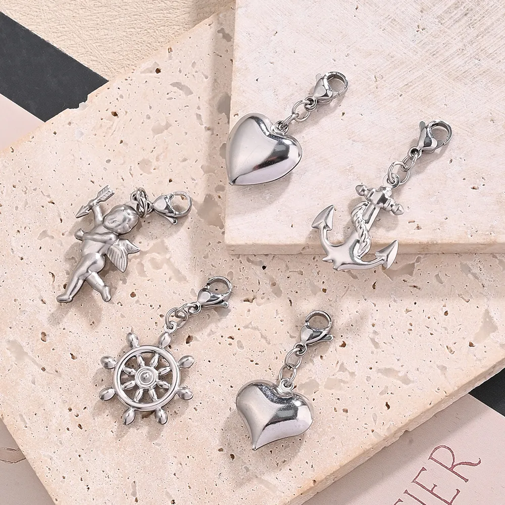 Casual Modern Style Heart Shape Rudder Anchor 304 Stainless Steel Handmade Polishing DIY Jewelry Accessories display picture 1