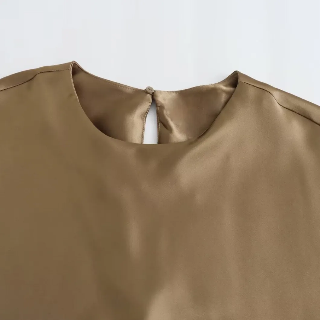 Women's Satin Dress Casual Elegant Streetwear Round Neck Short Sleeve Solid Color Midi Dress Holiday Daily Selfie display picture 8