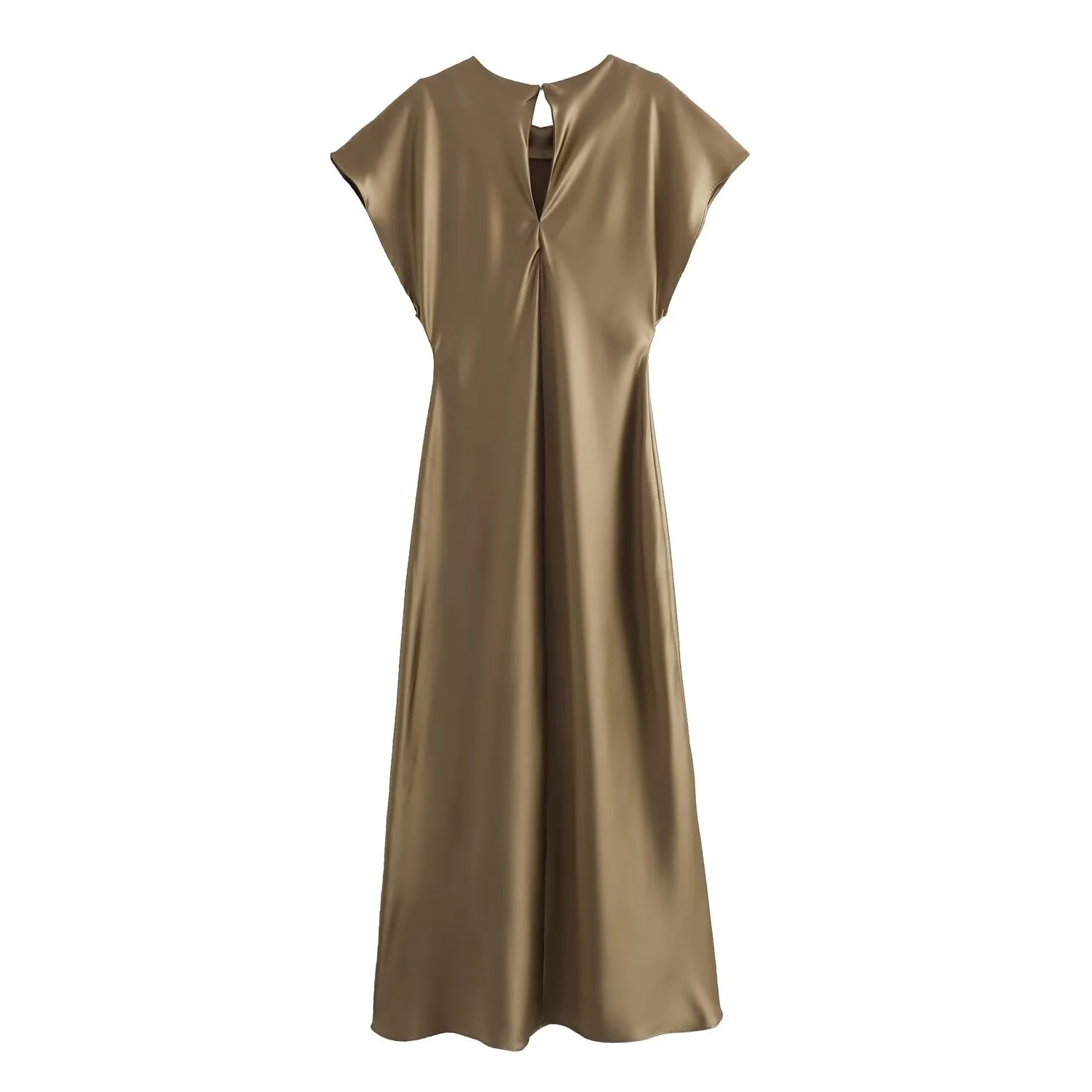 Women's Satin Dress Casual Elegant Streetwear Round Neck Short Sleeve Solid Color Midi Dress Holiday Daily Selfie display picture 7