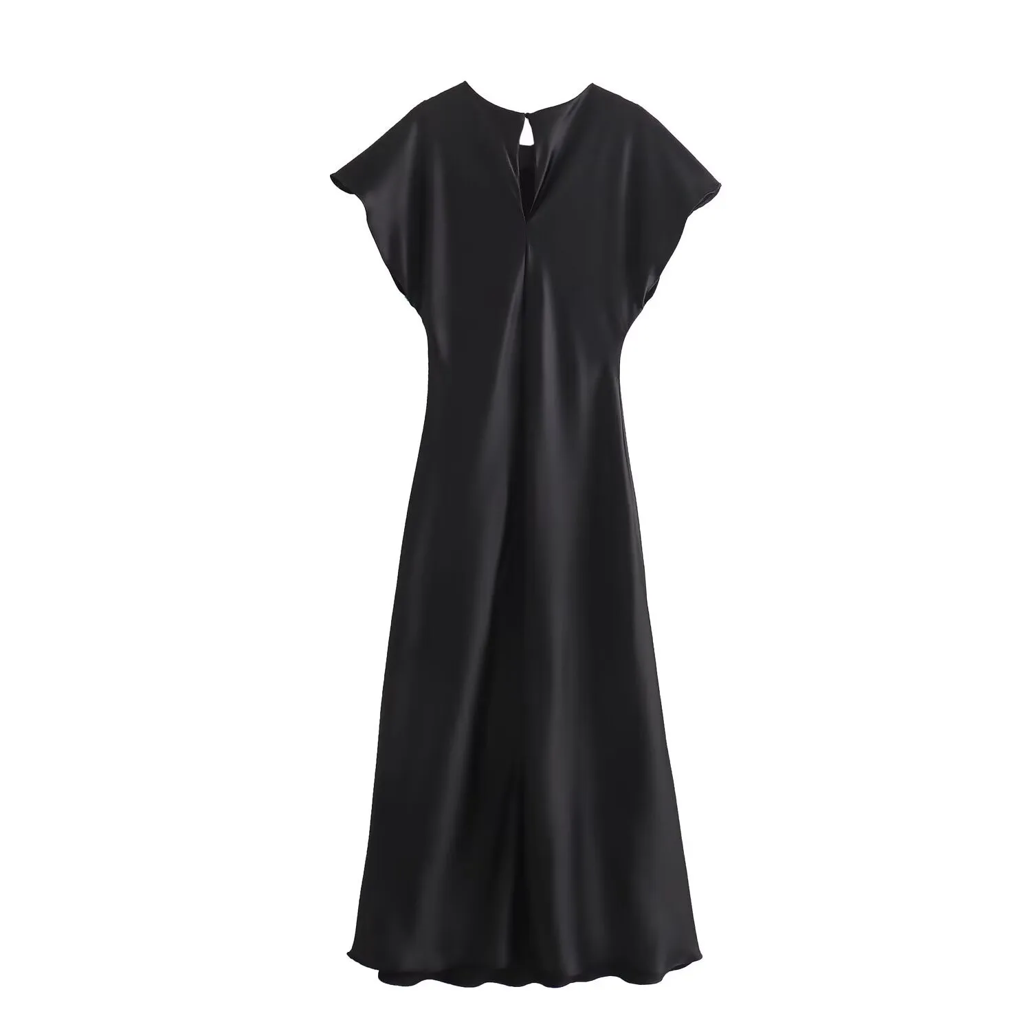 Women's Satin Dress Casual Elegant Streetwear Round Neck Short Sleeve Solid Color Midi Dress Holiday Daily Selfie display picture 3