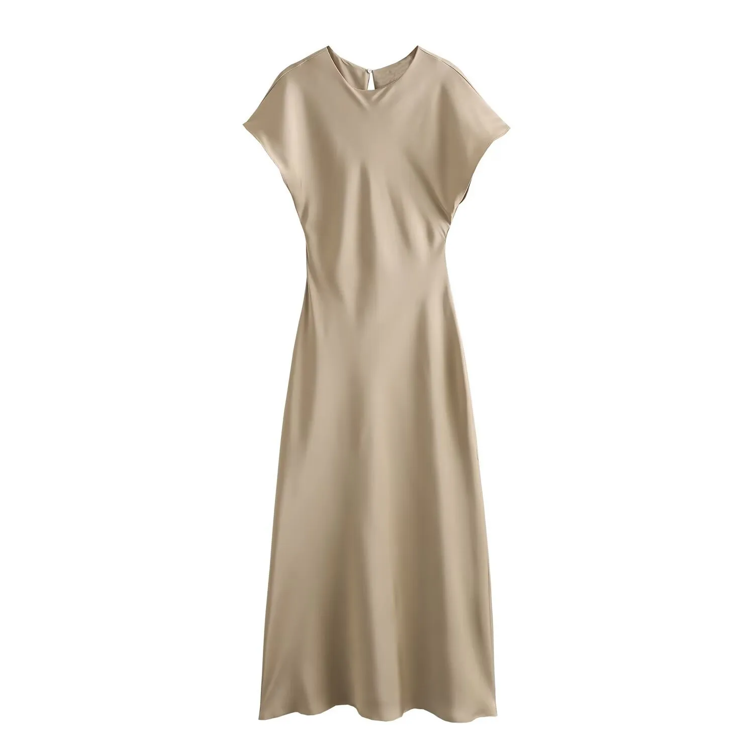 Women's Satin Dress Casual Elegant Streetwear Round Neck Short Sleeve Solid Color Midi Dress Holiday Daily Selfie display picture 4