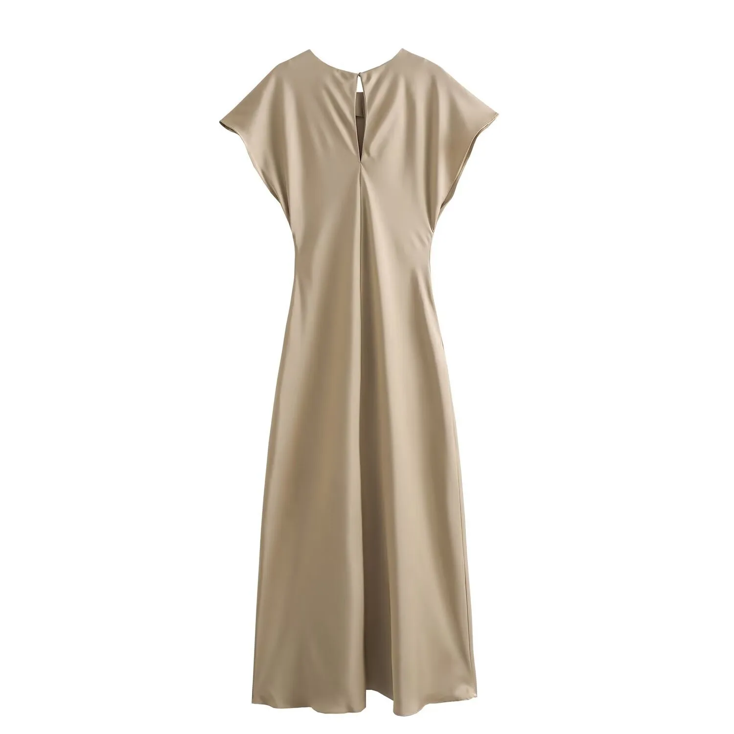 Women's Satin Dress Casual Elegant Streetwear Round Neck Short Sleeve Solid Color Midi Dress Holiday Daily Selfie display picture 5