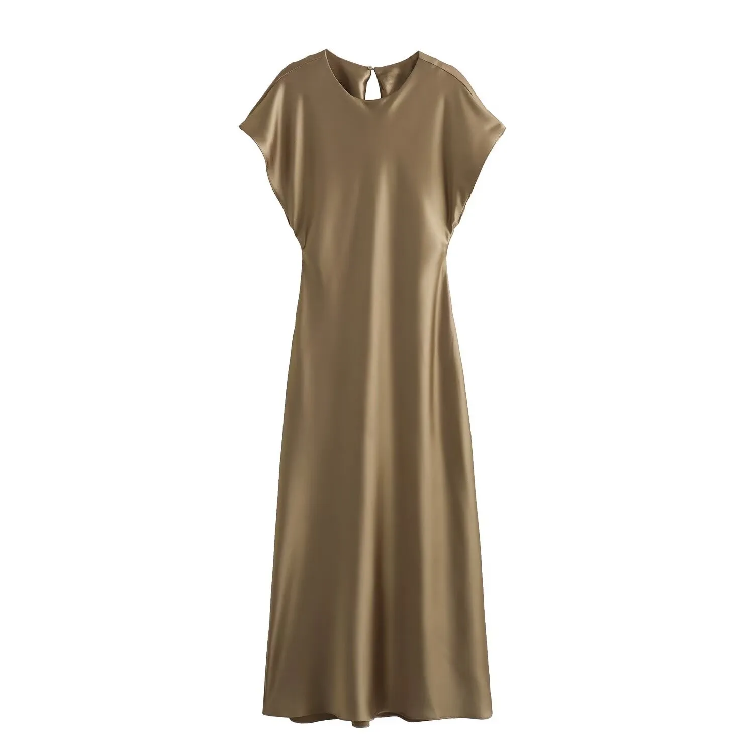 Women's Satin Dress Casual Elegant Streetwear Round Neck Short Sleeve Solid Color Midi Dress Holiday Daily Selfie display picture 6