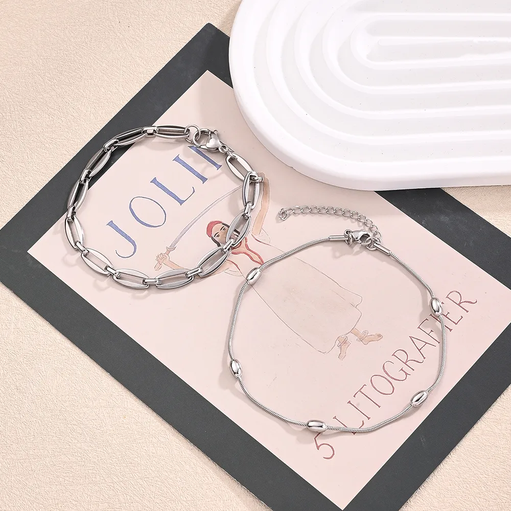 Casual Simple Style Classic Style Oval 304 Stainless Steel Handmade Polishing Unisex Bracelets display picture 1