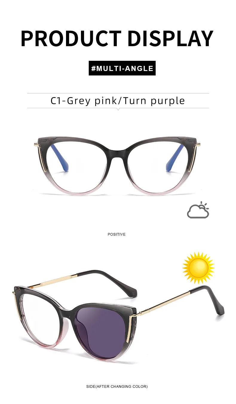 Modern Style Classic Style Geometric Pc Cat Eye Discoloration Full Frame Glasses display picture 13