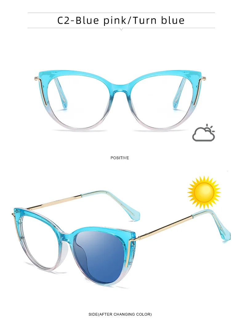 Modern Style Classic Style Geometric Pc Cat Eye Discoloration Full Frame Glasses display picture 14