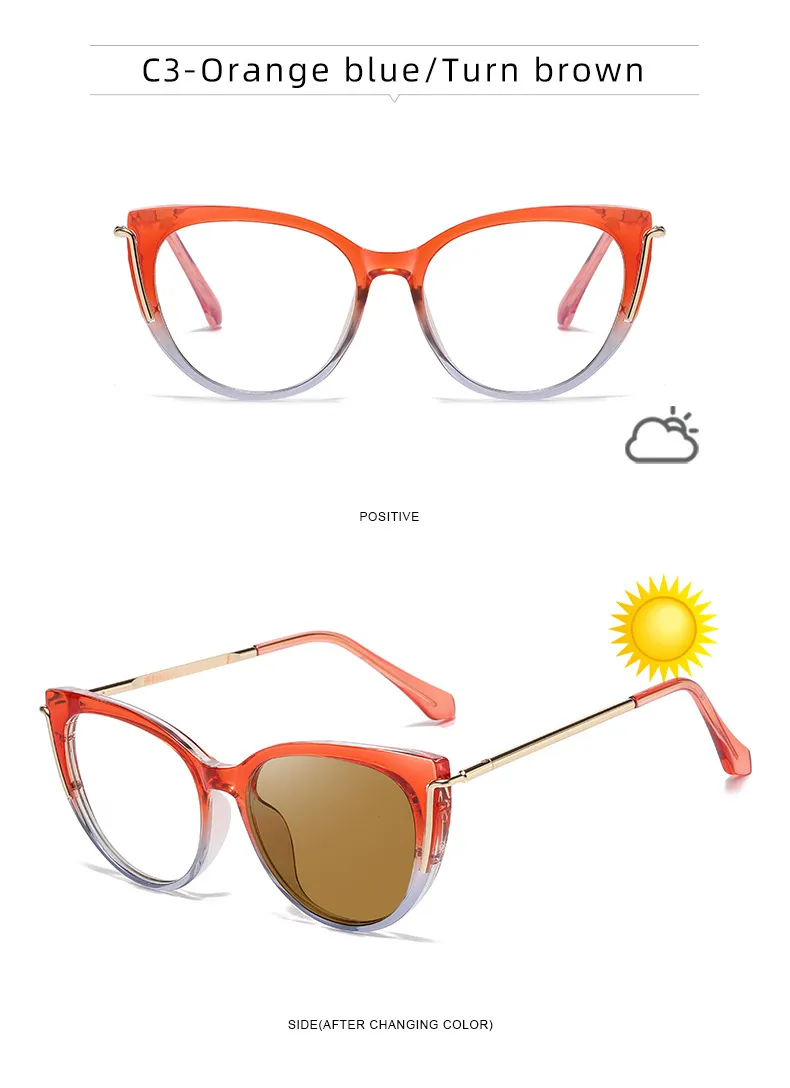 Modern Style Classic Style Geometric Pc Cat Eye Discoloration Full Frame Glasses display picture 15
