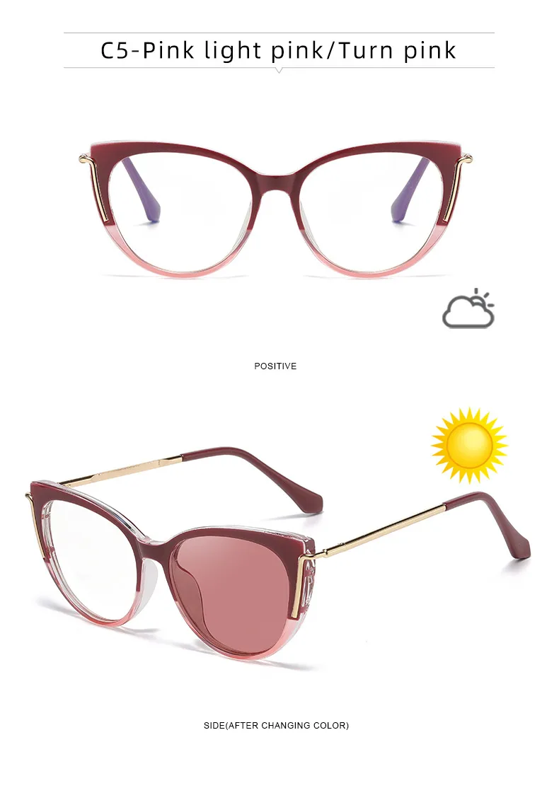 Modern Style Classic Style Geometric Pc Cat Eye Discoloration Full Frame Glasses display picture 17