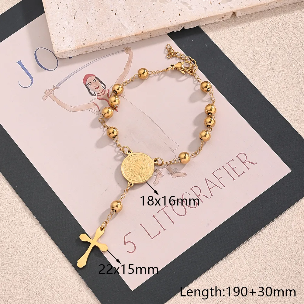Casual Religion Simple Style Cross Virgin Mary Priest 304 Stainless Steel Handmade Polishing Plating 18K Gold Plated Unisex Bracelets display picture 4