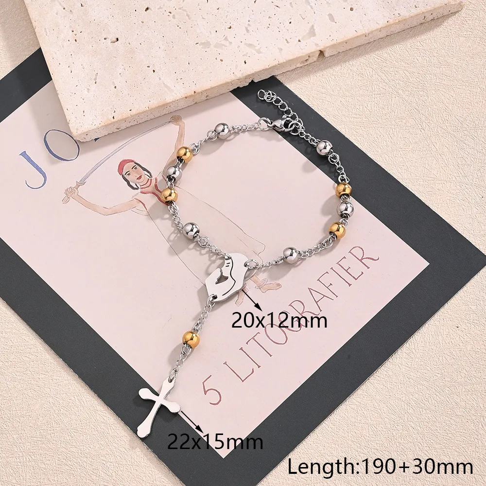 Casual Religion Simple Style Cross Virgin Mary Priest 304 Stainless Steel Handmade Polishing Plating 18K Gold Plated Unisex Bracelets display picture 5