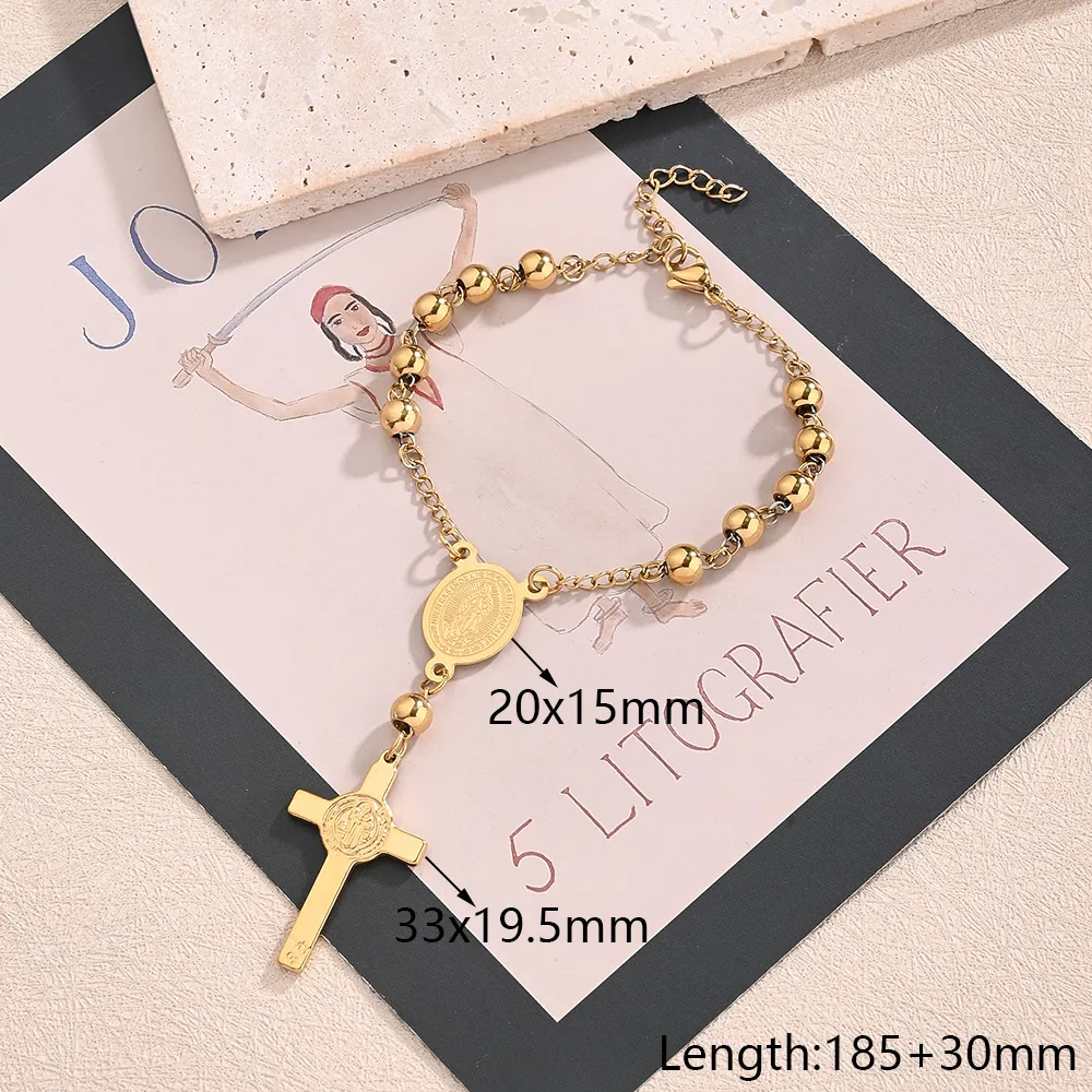 Casual Religion Simple Style Cross Virgin Mary Priest 304 Stainless Steel Handmade Polishing Plating 18K Gold Plated Unisex Bracelets display picture 3