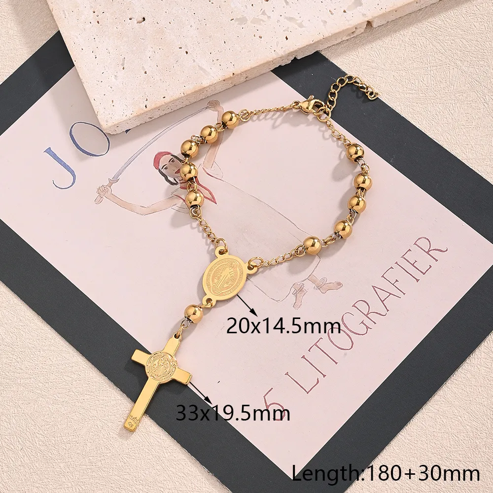 Casual Religion Simple Style Cross Virgin Mary Priest 304 Stainless Steel Handmade Polishing Plating 18K Gold Plated Unisex Bracelets display picture 2