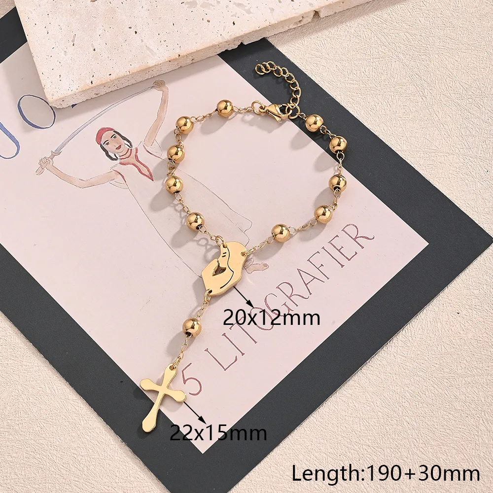 Casual Religion Simple Style Cross Virgin Mary Priest 304 Stainless Steel Handmade Polishing Plating 18K Gold Plated Unisex Bracelets display picture 6