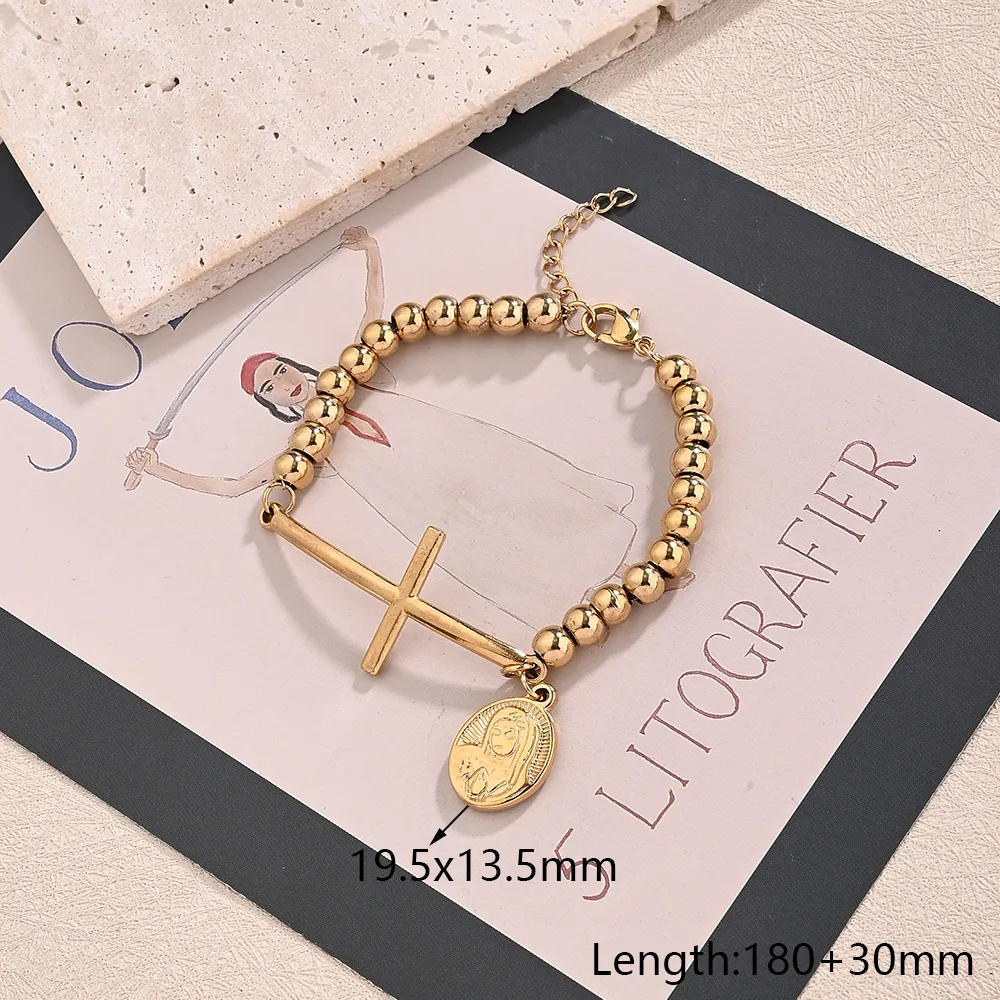 Casual Religion Simple Style Cross Virgin Mary Priest 304 Stainless Steel Handmade Polishing 18K Gold Plated Unisex Bracelets display picture 4