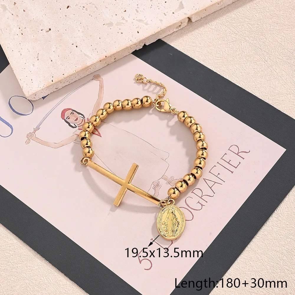Casual Religion Simple Style Cross Virgin Mary Priest 304 Stainless Steel Handmade Polishing 18K Gold Plated Unisex Bracelets display picture 5