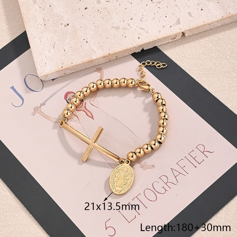 Casual Religion Simple Style Cross Virgin Mary Priest 304 Stainless Steel Handmade Polishing 18K Gold Plated Unisex Bracelets display picture 3