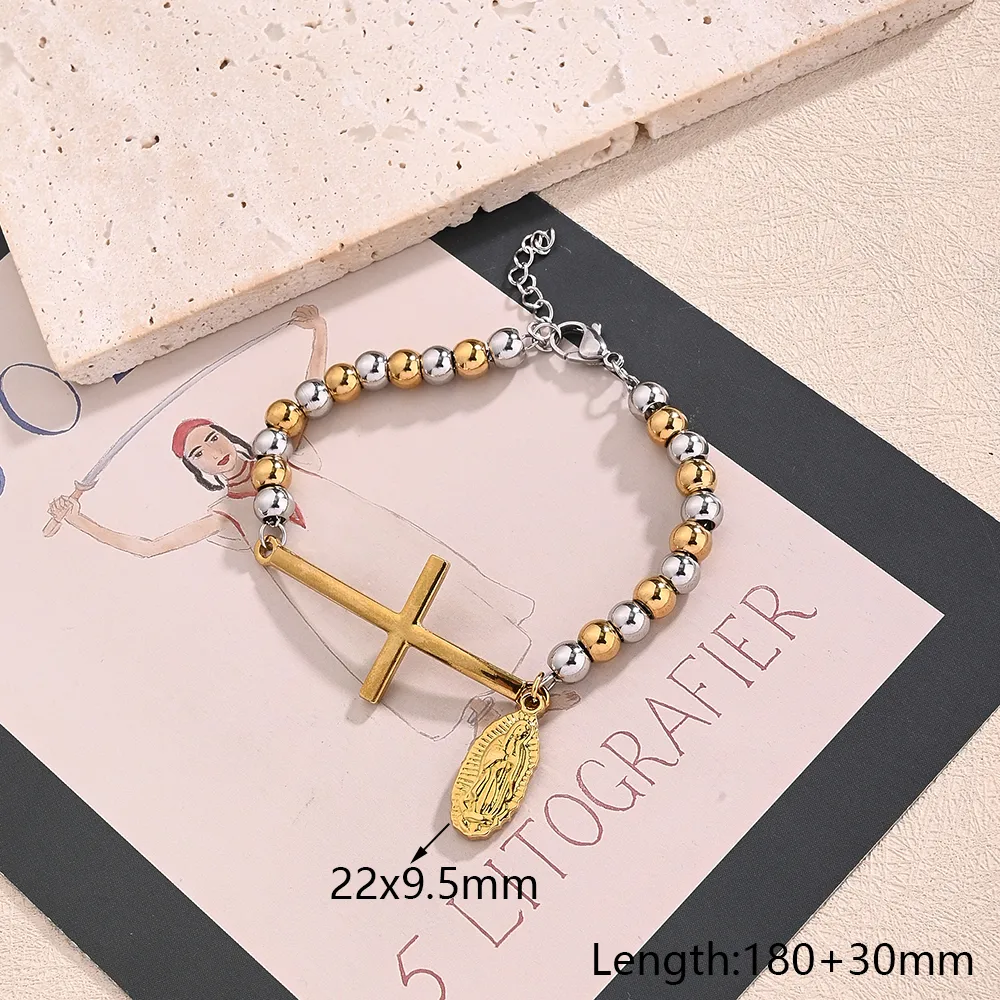 Casual Religion Simple Style Cross Virgin Mary Priest 304 Stainless Steel Handmade Polishing 18K Gold Plated Unisex Bracelets display picture 7