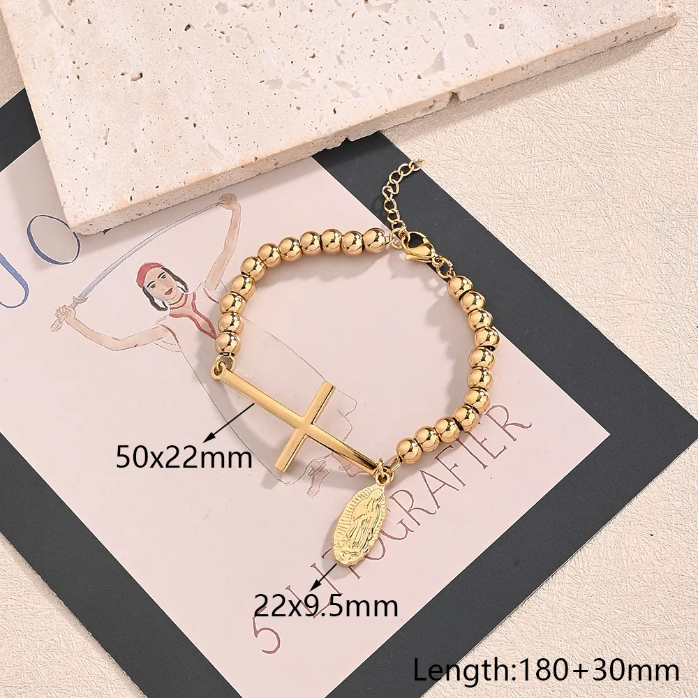 Casual Religion Simple Style Cross Virgin Mary Priest 304 Stainless Steel Handmade Polishing 18K Gold Plated Unisex Bracelets display picture 6