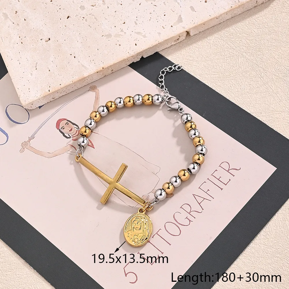 Casual Religion Simple Style Cross Virgin Mary Priest 304 Stainless Steel Handmade Polishing 18K Gold Plated Unisex Bracelets display picture 8