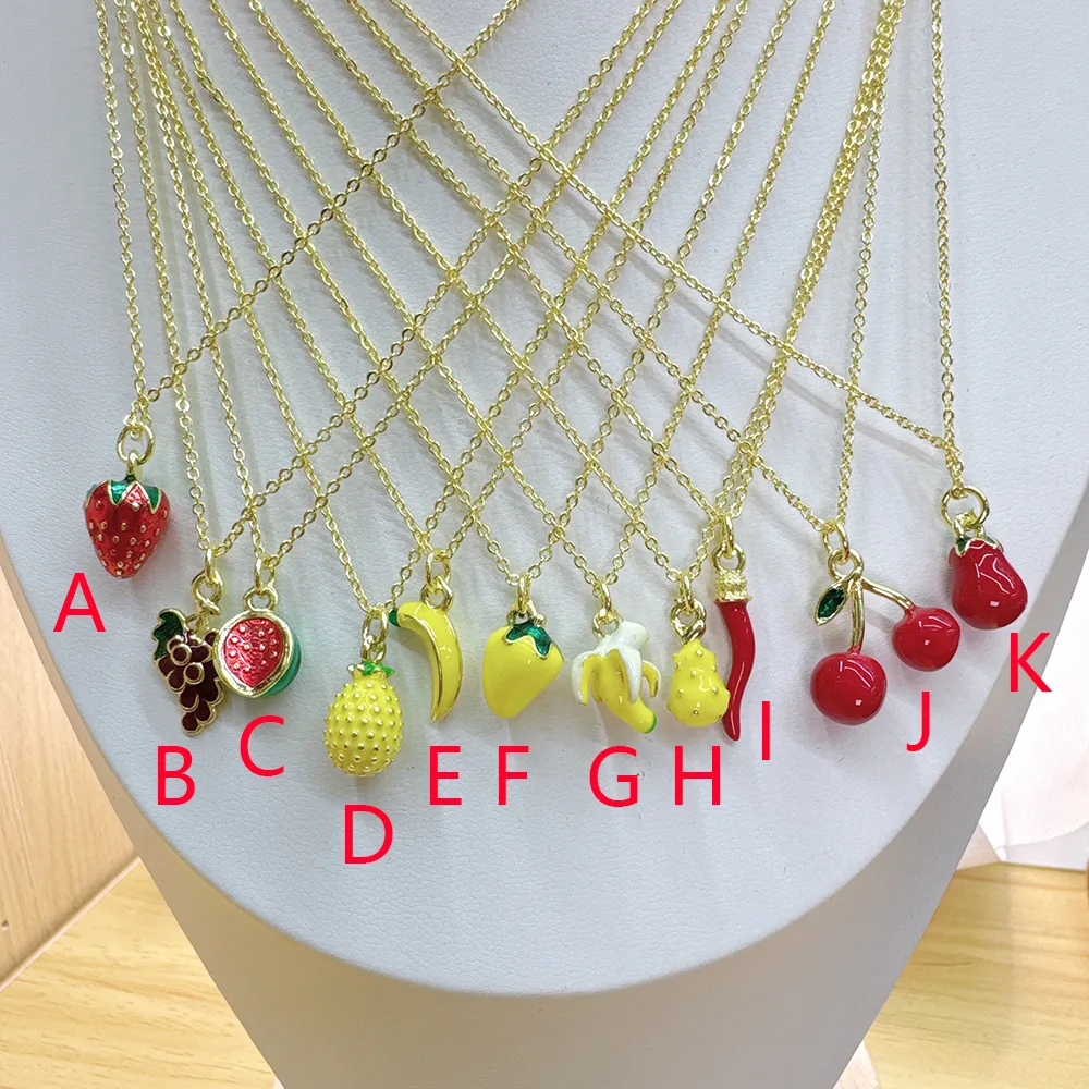 Casual Vacation Cherry Fruit Strawberry Copper Polishing Enamel 18K Gold Plated Women's Pendant Necklace display picture 2