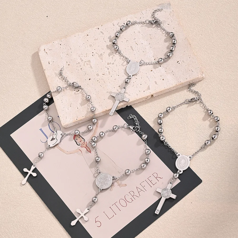 Casual Religion Simple Style Cross Virgin Mary Priest 304 Stainless Steel Handmade Polishing Unisex Bracelets display picture 1