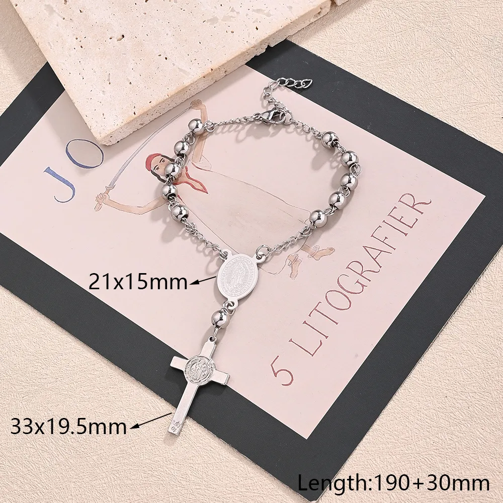 Casual Religion Simple Style Cross Virgin Mary Priest 304 Stainless Steel Handmade Polishing Unisex Bracelets display picture 3
