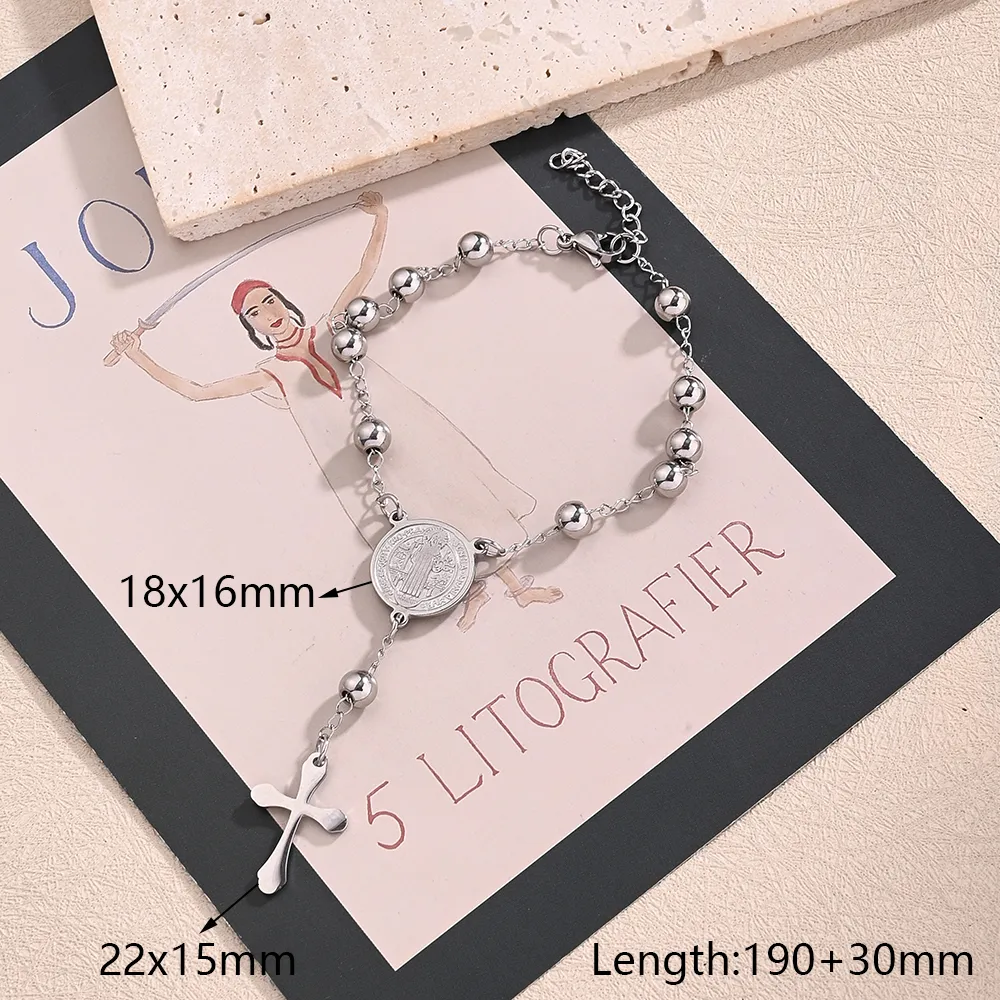 Casual Religion Simple Style Cross Virgin Mary Priest 304 Stainless Steel Handmade Polishing Unisex Bracelets display picture 4