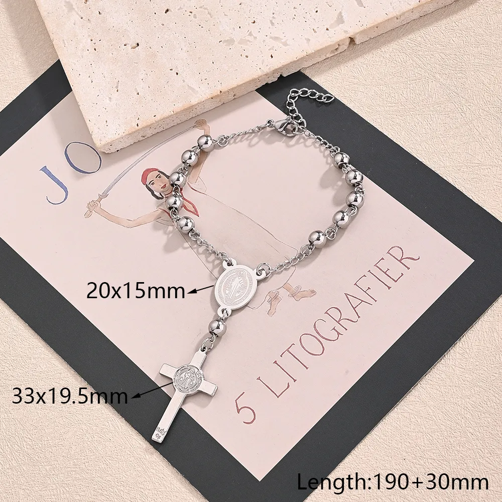 Casual Religion Simple Style Cross Virgin Mary Priest 304 Stainless Steel Handmade Polishing Unisex Bracelets display picture 2