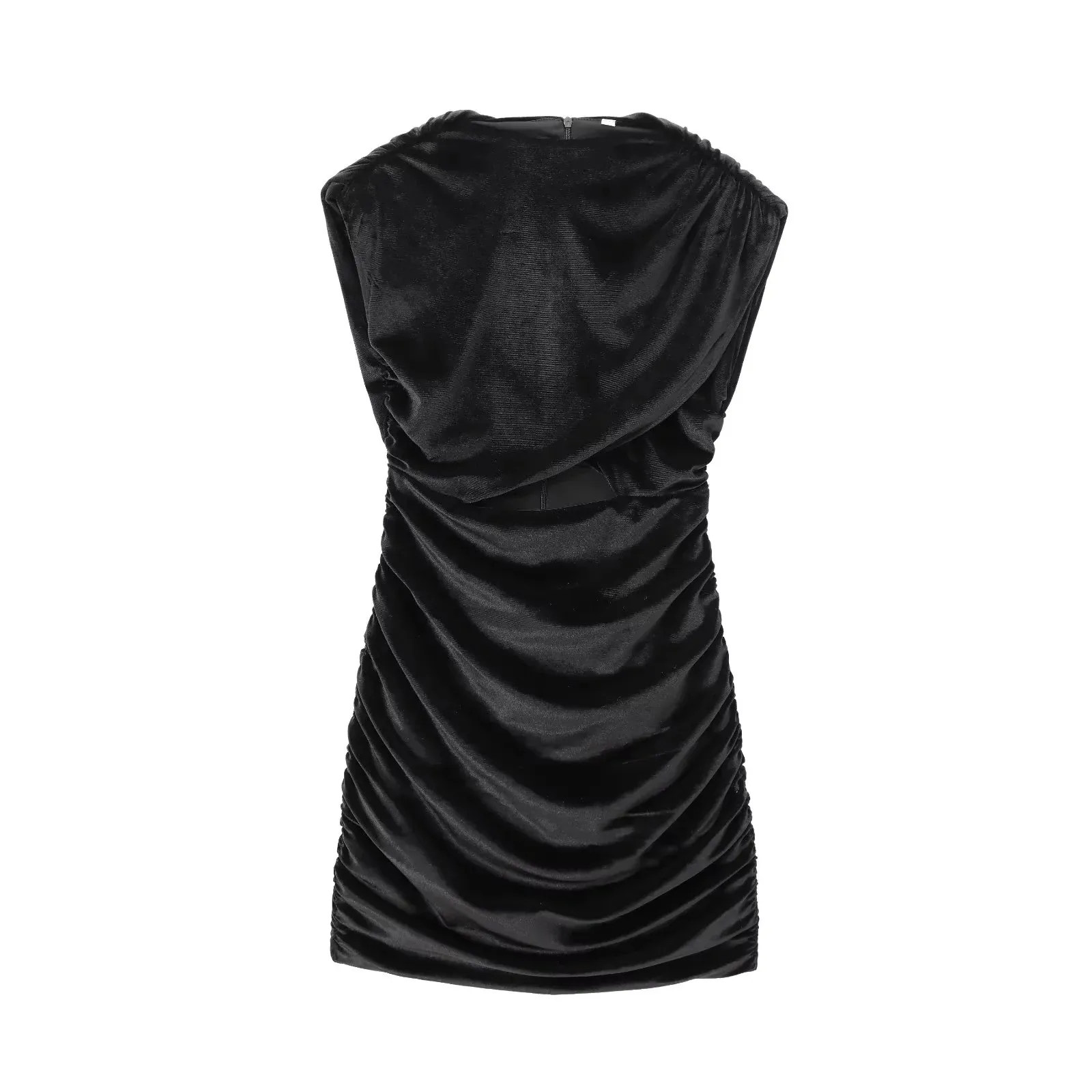 Women's Sheath Dress Elegant Round Neck Pleated Sleeveless Solid Color Above Knee Casual Daily Party display picture 1