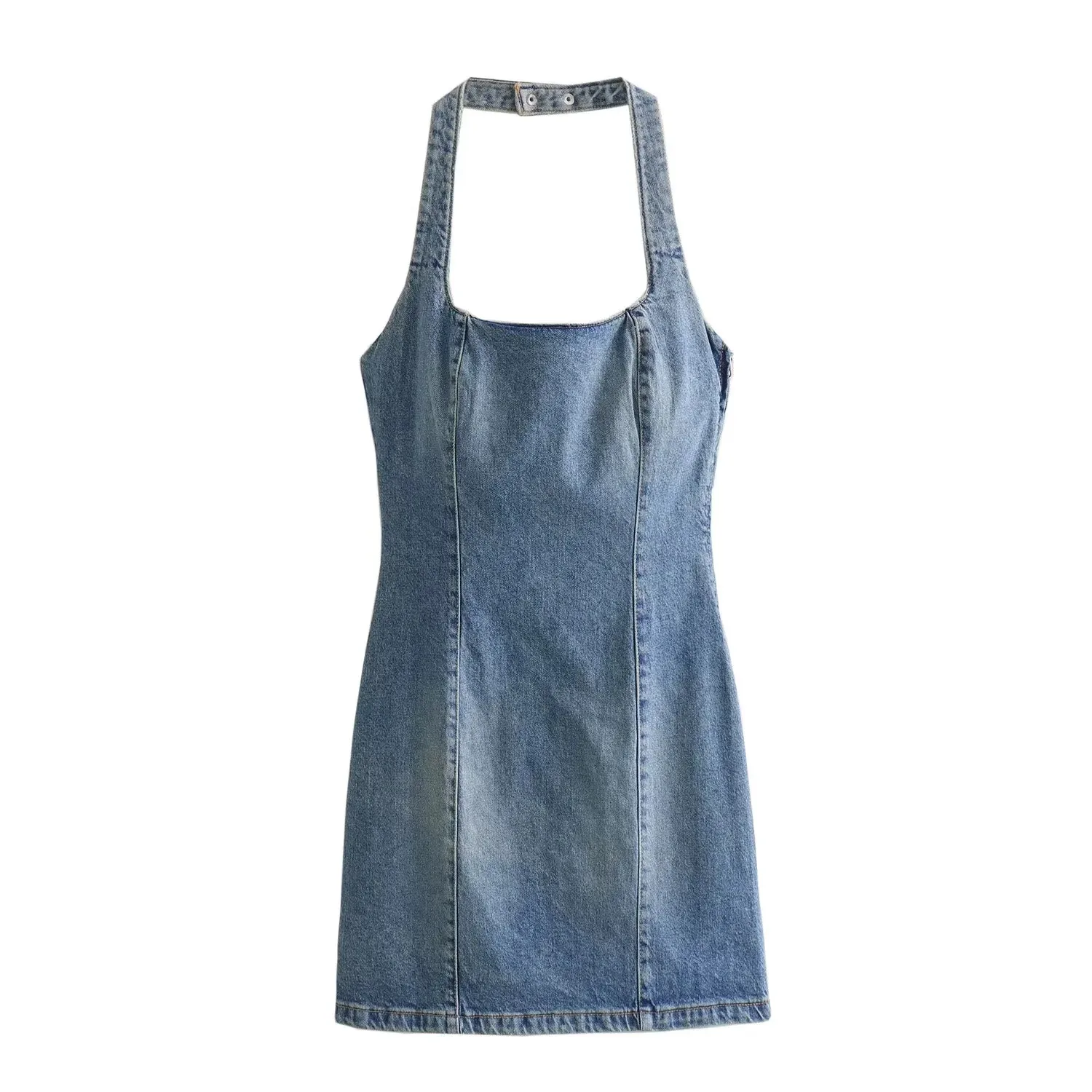 Women's Denim Dress Simple Style Halter Neck Sleeveless Solid Color Above Knee Casual Holiday Daily display picture 1