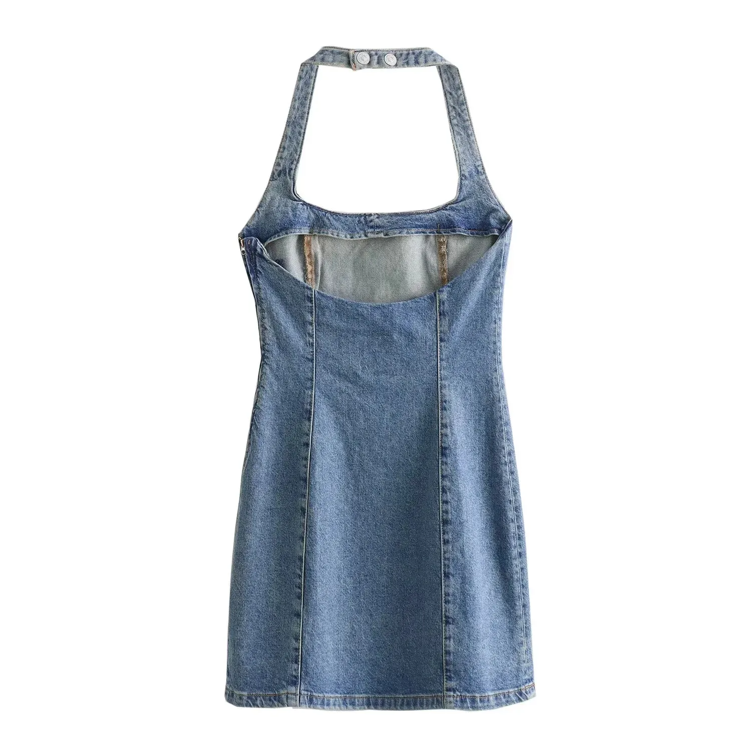 Women's Denim Dress Simple Style Halter Neck Sleeveless Solid Color Above Knee Casual Holiday Daily display picture 2