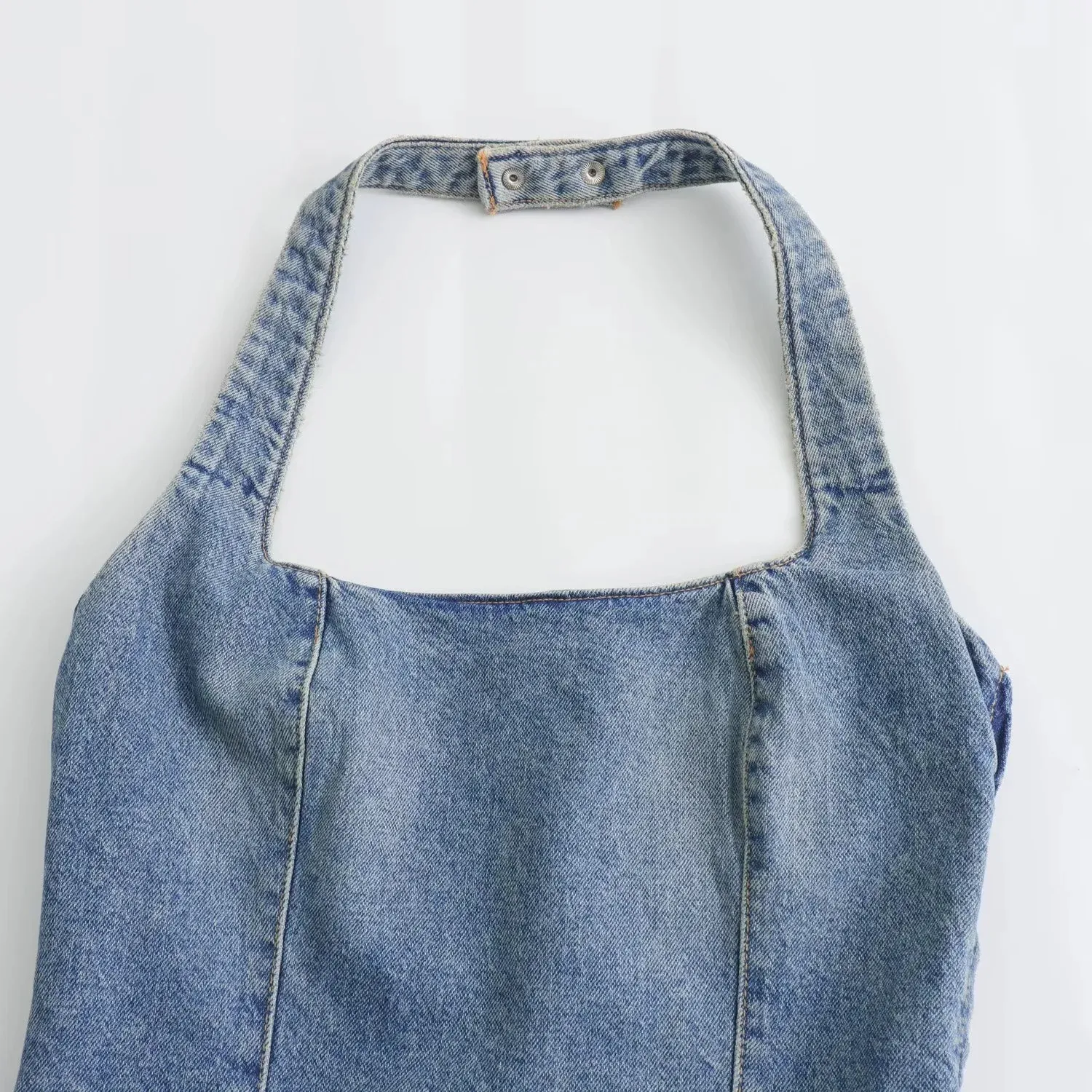 Women's Denim Dress Simple Style Halter Neck Sleeveless Solid Color Above Knee Casual Holiday Daily display picture 3