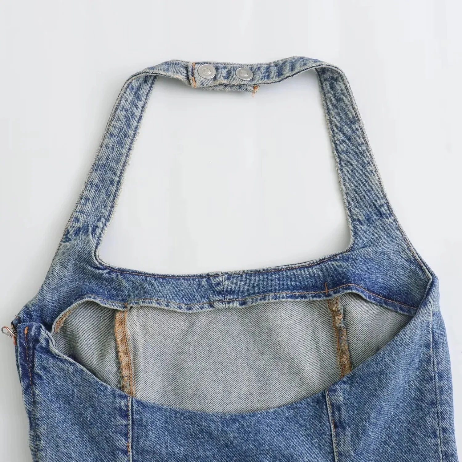 Women's Denim Dress Simple Style Halter Neck Sleeveless Solid Color Above Knee Casual Holiday Daily display picture 5
