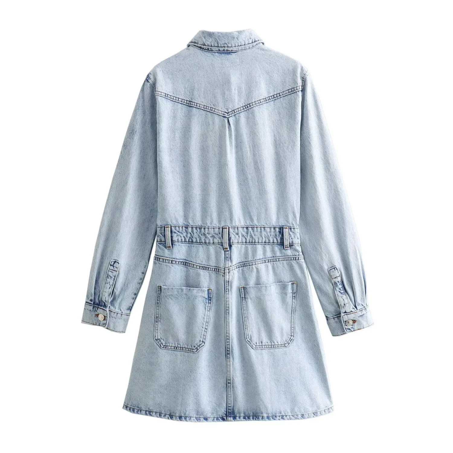 Women's Denim Dress Simple Style Turndown Long Sleeve Solid Color Above Knee Casual Holiday Daily display picture 2