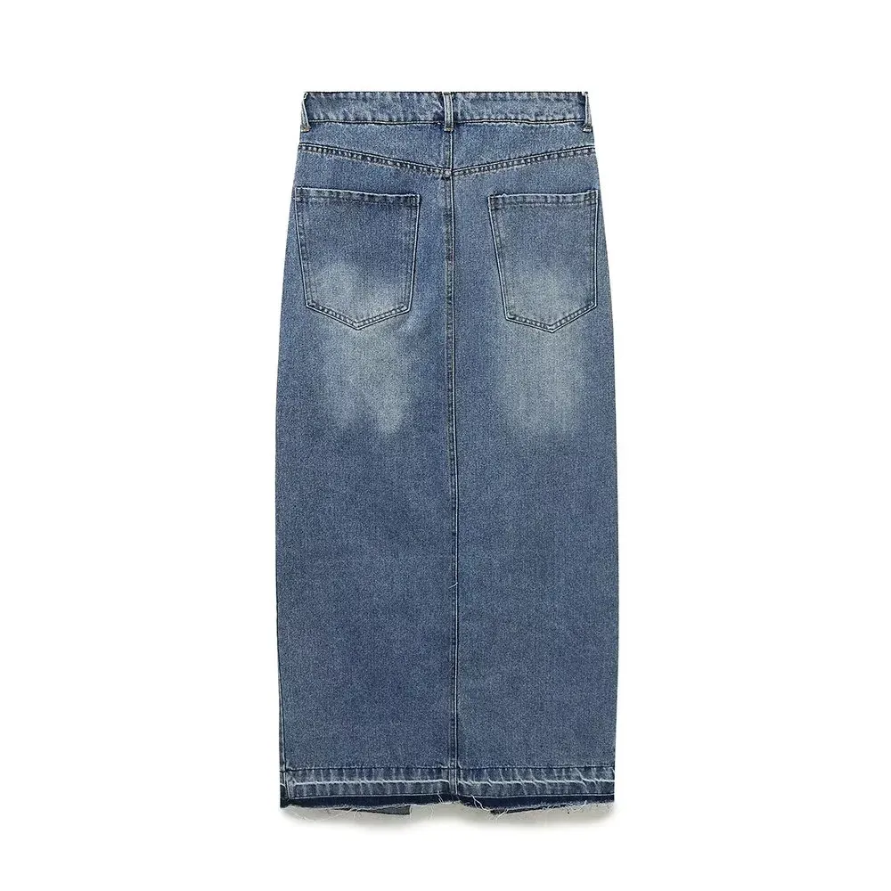 Women's Denim Skirt Simple Style Slit Solid Color Maxi Long Dress Casual Daily display picture 2