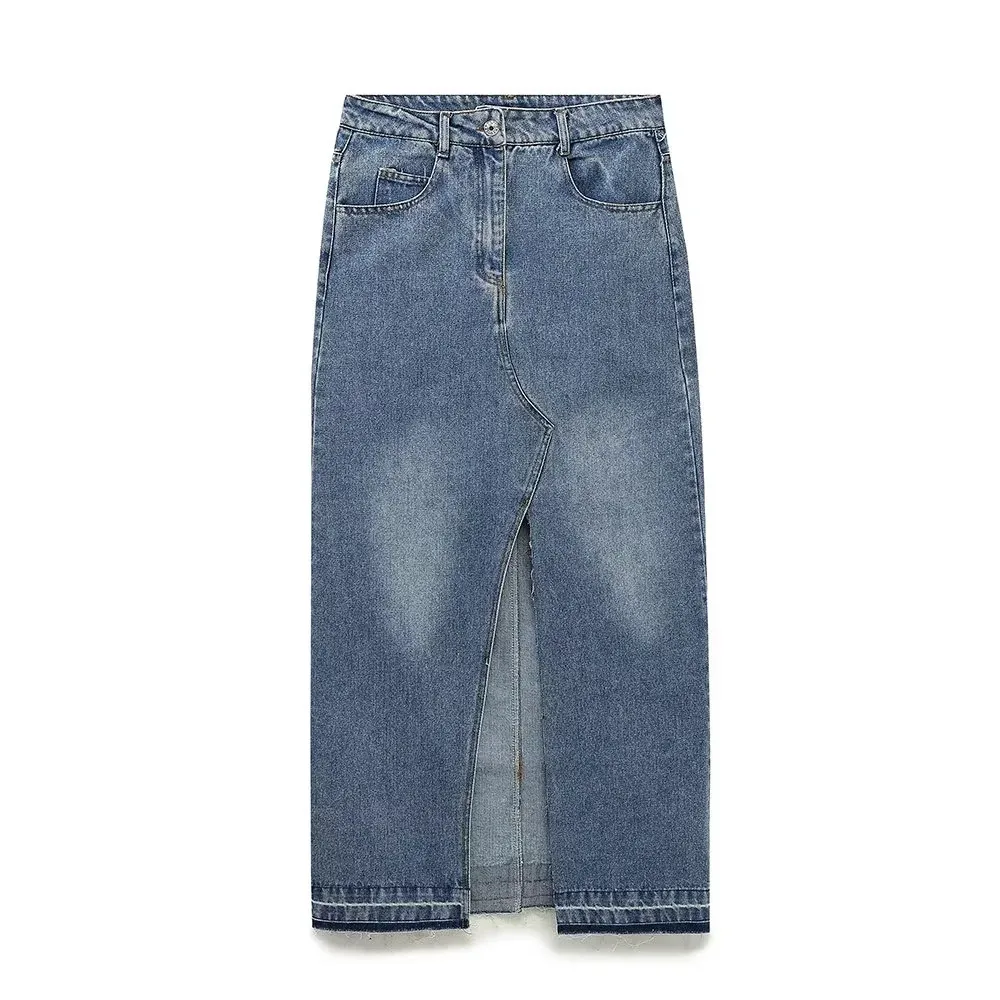 Women's Denim Skirt Simple Style Slit Solid Color Maxi Long Dress Casual Daily display picture 1