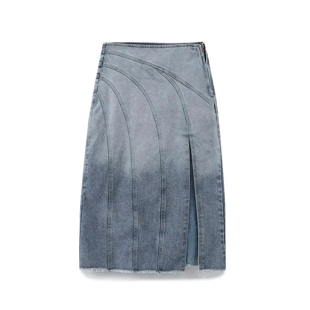 Casual Holiday Daily Women's Simple Style Color Block Denim Slit Skirt Sets Shorts Sets display picture 5