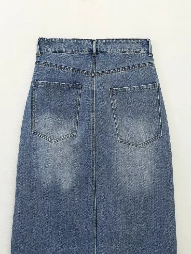 Women's Denim Skirt Simple Style Slit Solid Color Maxi Long Dress Casual Daily display picture 7