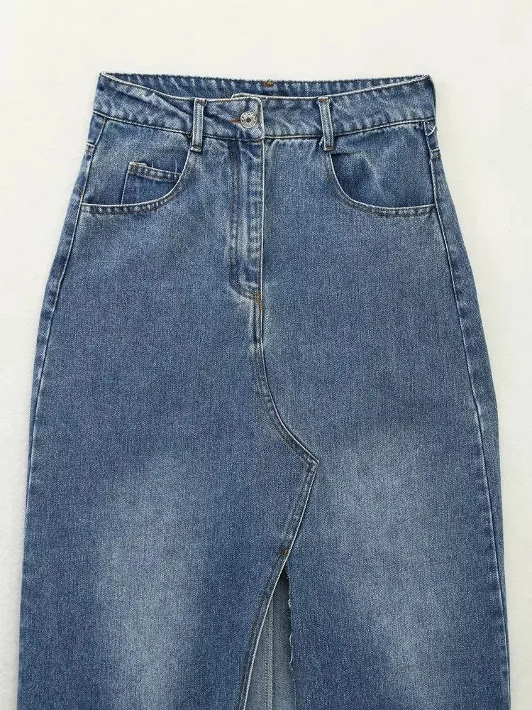 Women's Denim Skirt Simple Style Slit Solid Color Maxi Long Dress Casual Daily display picture 8