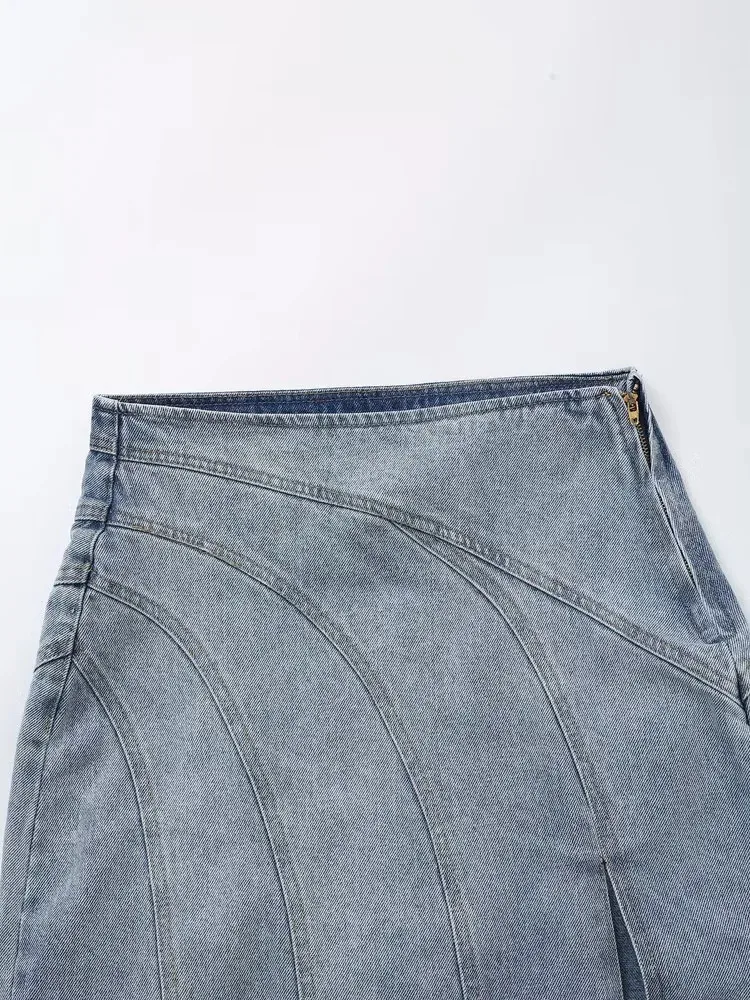 Casual Holiday Daily Women's Simple Style Color Block Denim Slit Skirt Sets Shorts Sets display picture 14